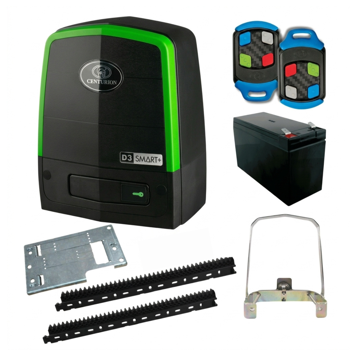 Centurion Systems D3 Smart+ Gate Motor Full Kit – WiFi Enabled, 300kg Capacity with Anti-Theft Bracket, 4m Nylon Racks & 12V Battery