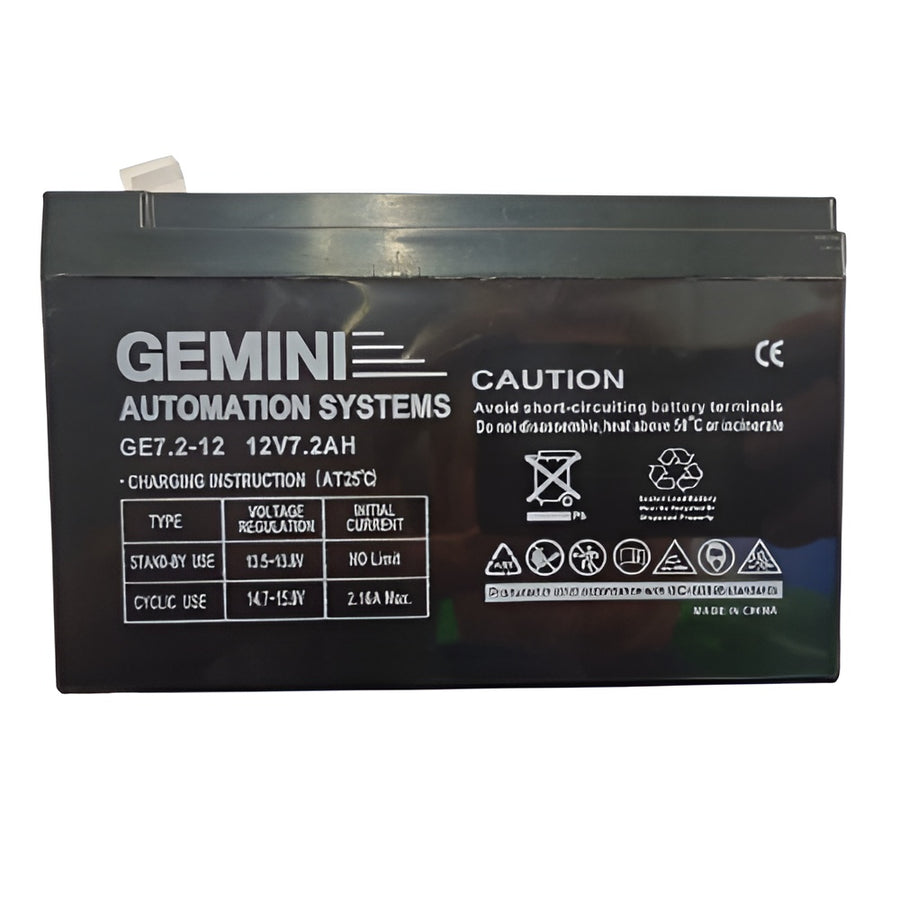 Gemini 12V 7.2Ah Sealed Lead-Acid Battery – Backup Power for Gate Motors & Alarms