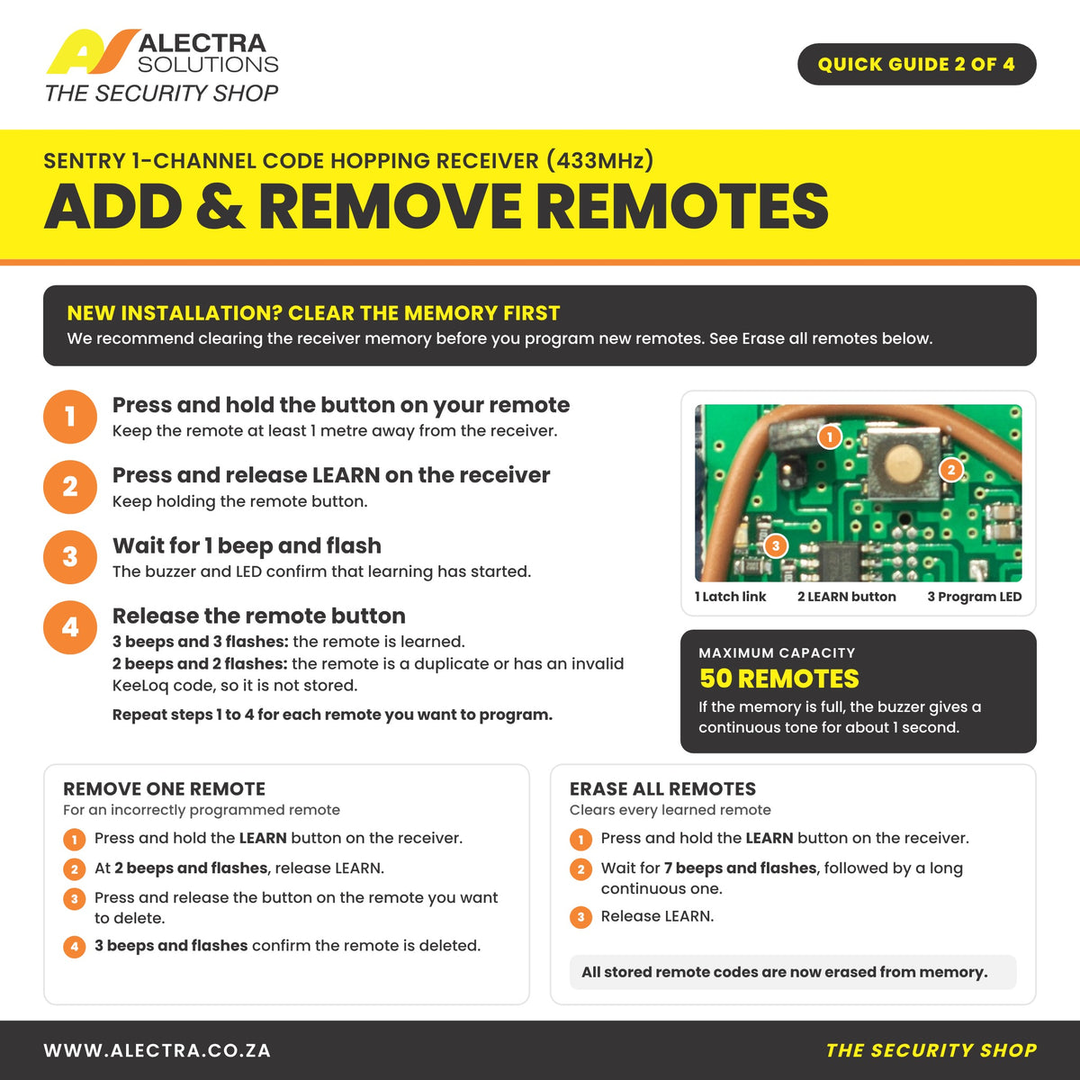Sentry 1 channel receiver quick guide 2 of 4: add and remove remotes