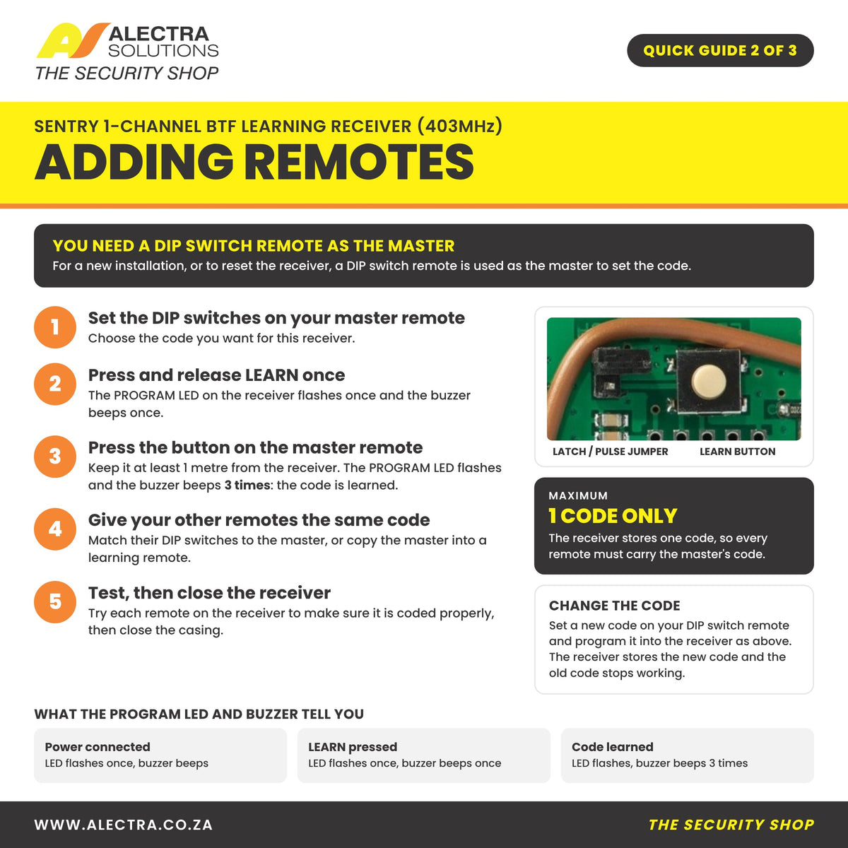 Sentry learning receiver quick guide 2 of 3: adding remotes