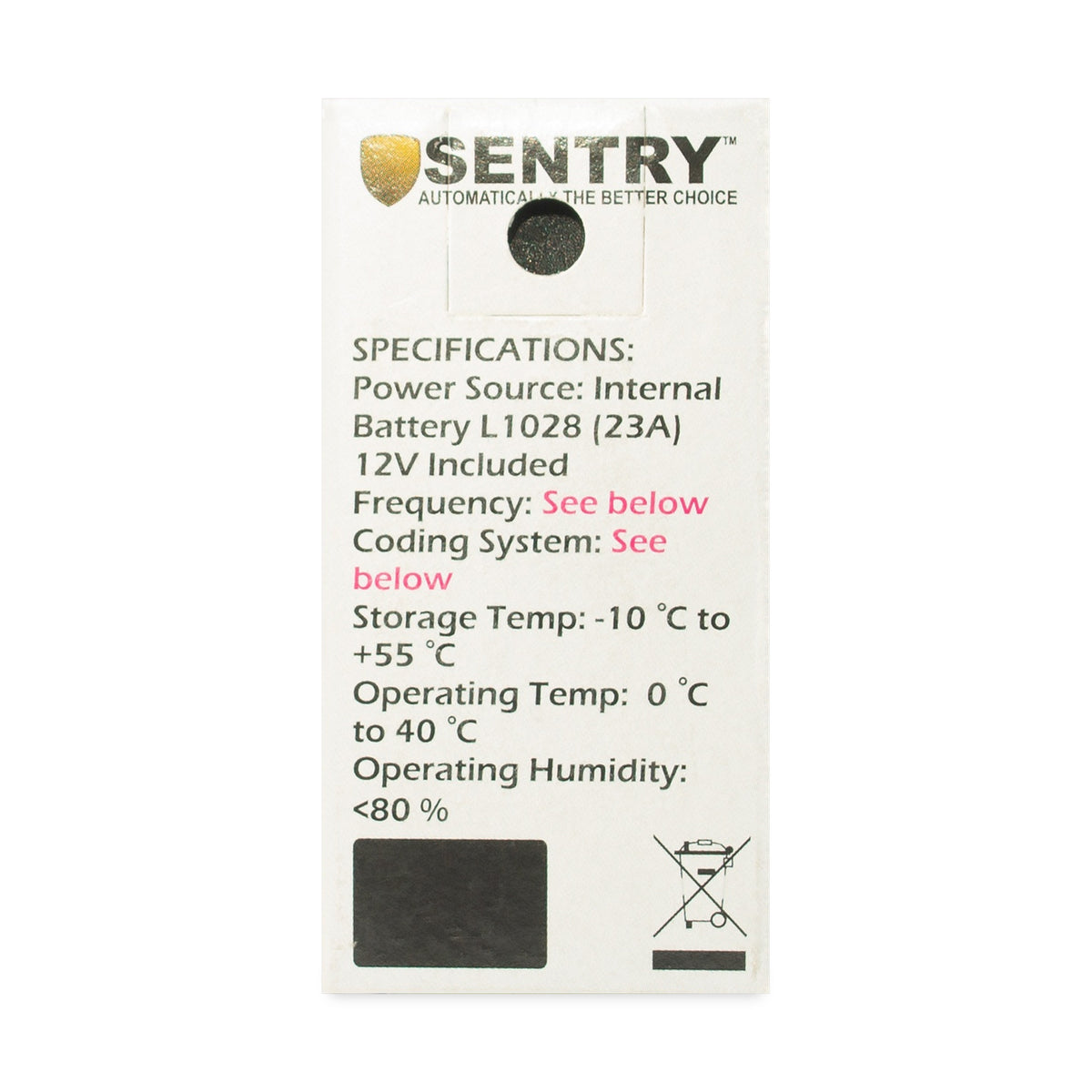 Sentry remote box specifications panel