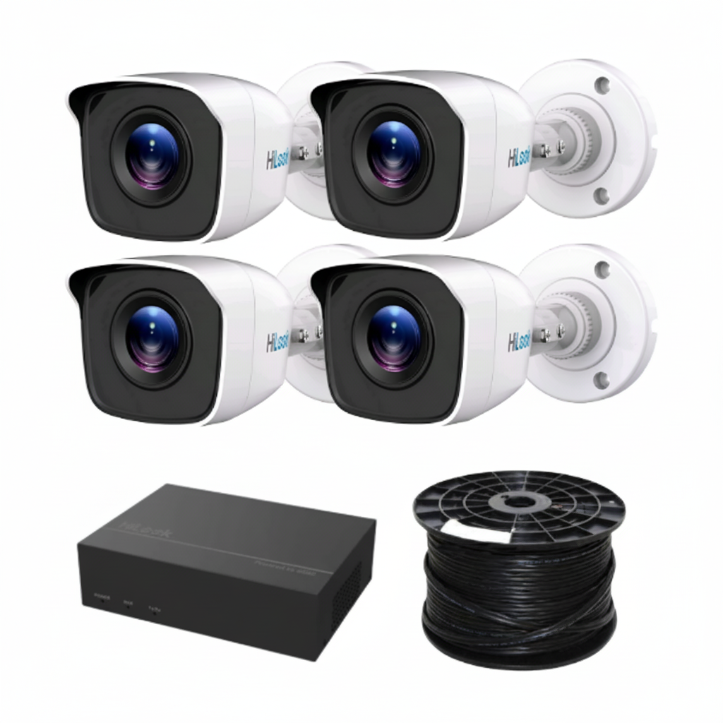 HiLook by Hikvision 4-Channel 2MP Full HD CCTV Security Camera Kit Complete 4-Camera Wired Surveillance System