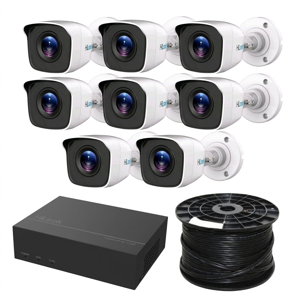 8 Channel Advanced CCTV Camera Kit – Complete Hikvision/Hi-Look Surveillance System with 8x 2MP Bullet Cameras & 100m Cable