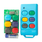 ET Blu Mix 6 button remote opened, circuit board and 12V 23A battery