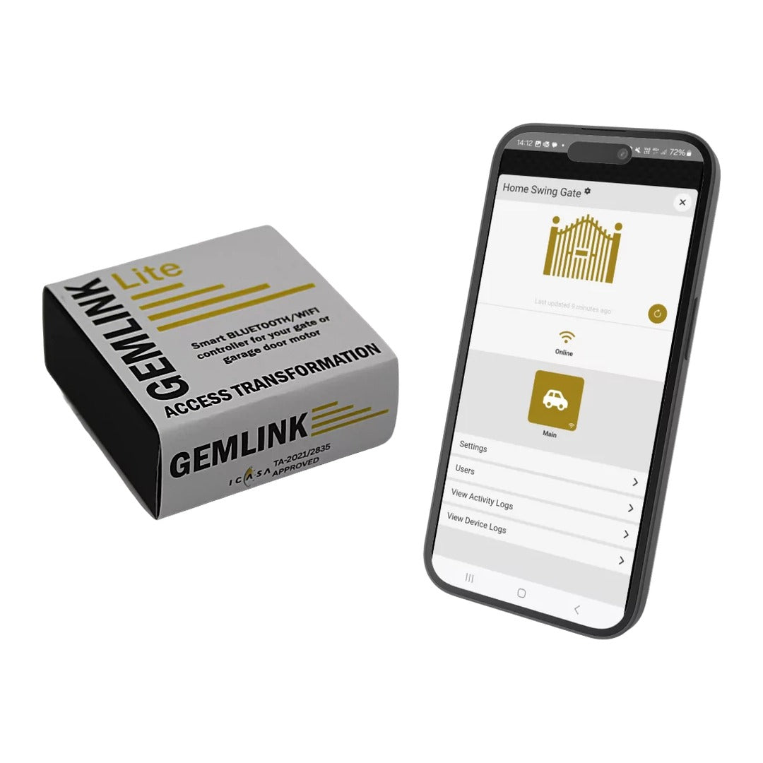 Gemlink Lite with the Gemlink app open on a phone