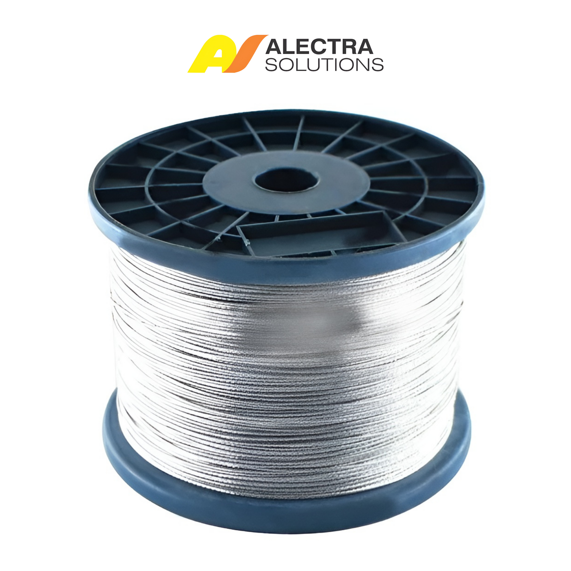 Spool of wire with Alectra Solutions logo on a white background