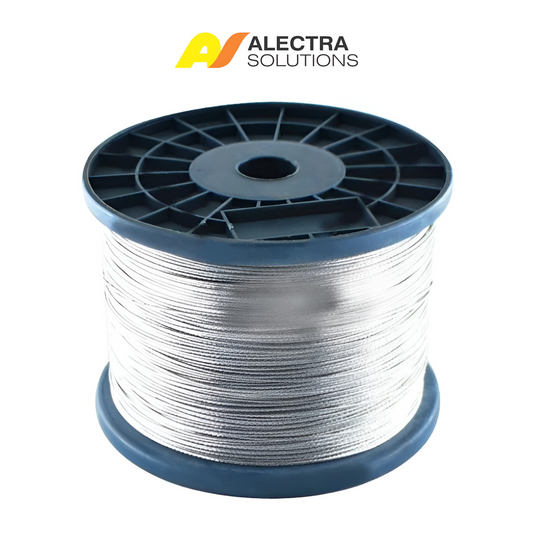 Spool of wire with Alectra Solutions logo on a white background