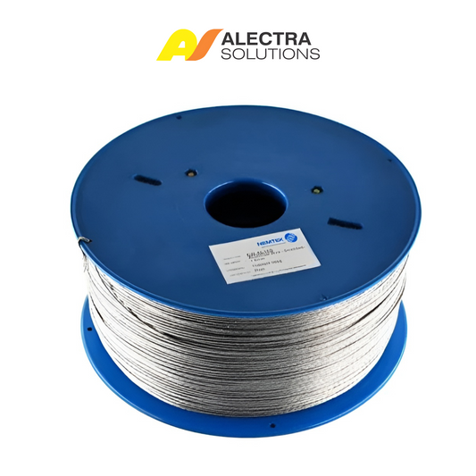Spool of wire with Alectra Solutions logo on a white background