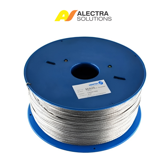 Spool of wire with Alectra Solutions logo on a white background