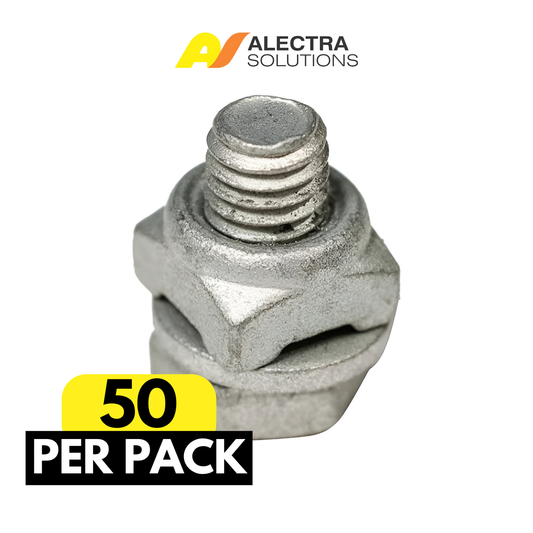 Metal bolt with Alectra Solutions branding and '50 per pack' text on a white background