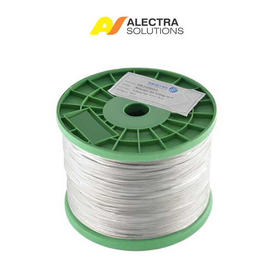 Spool of wire with green reel on a white background, featuring Alectra Solutions logo.