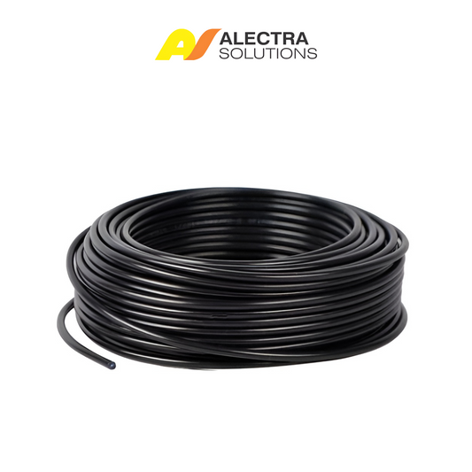 Coiled black cable on a white background with Alectra Solutions logo.