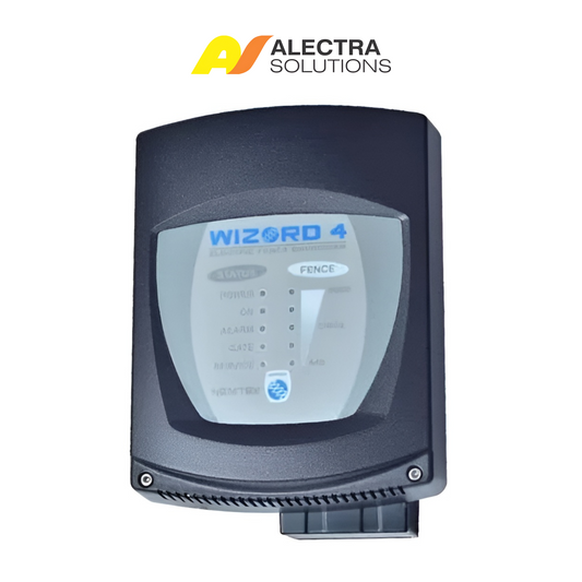 Alectra Solutions Wizard 4 Electric Fence Energizer device on a white background