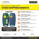 Sentry 1 button code hopping remote 433MHz features and specifications