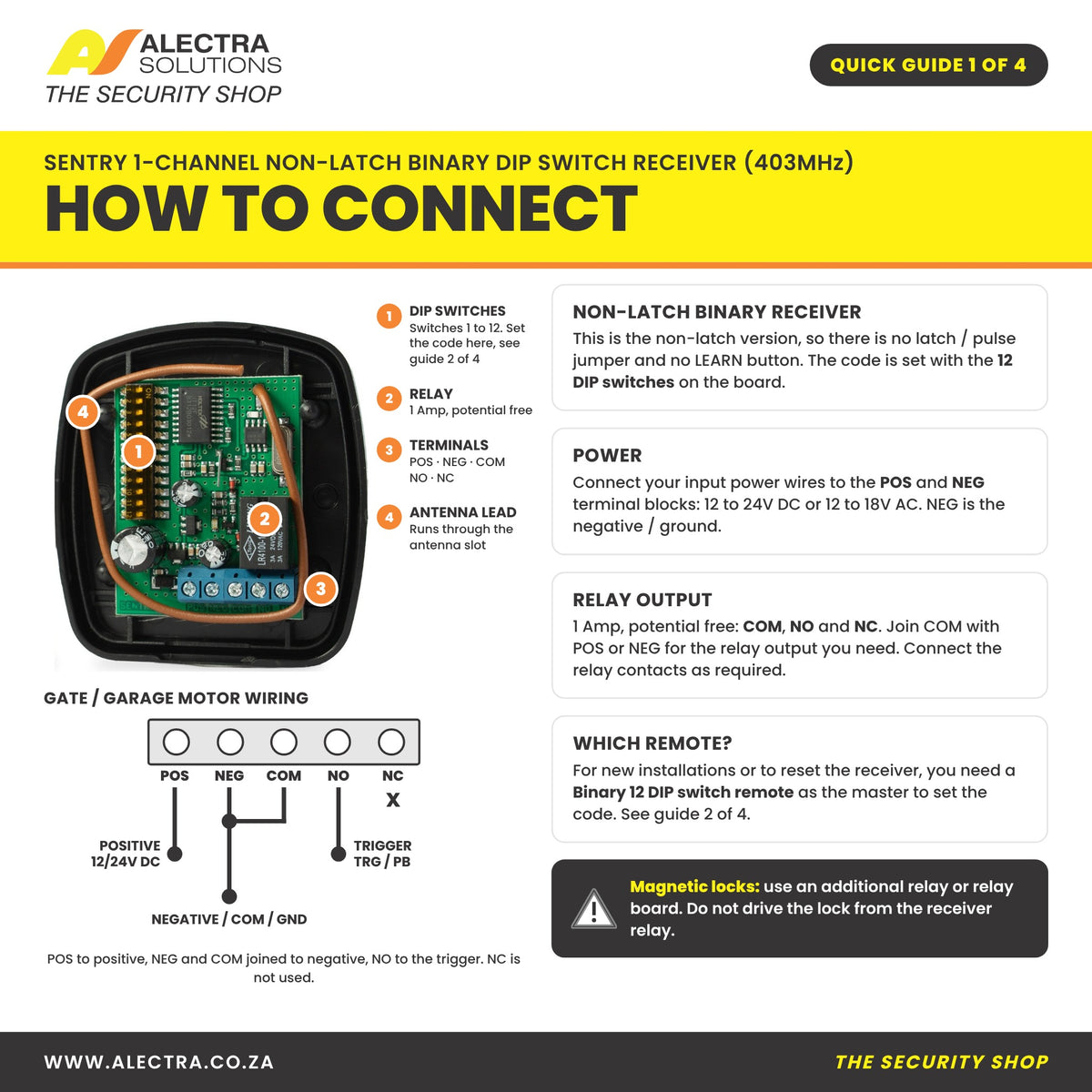 Sentry binary receiver quick guide 1 of 4: how to connect