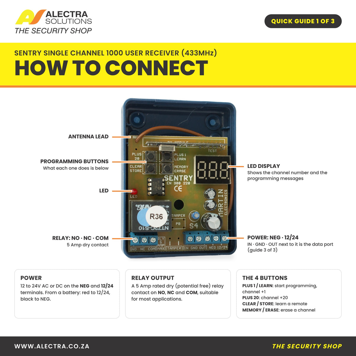 Sentry 1000 user receiver quick guide 1 of 3: how to connect