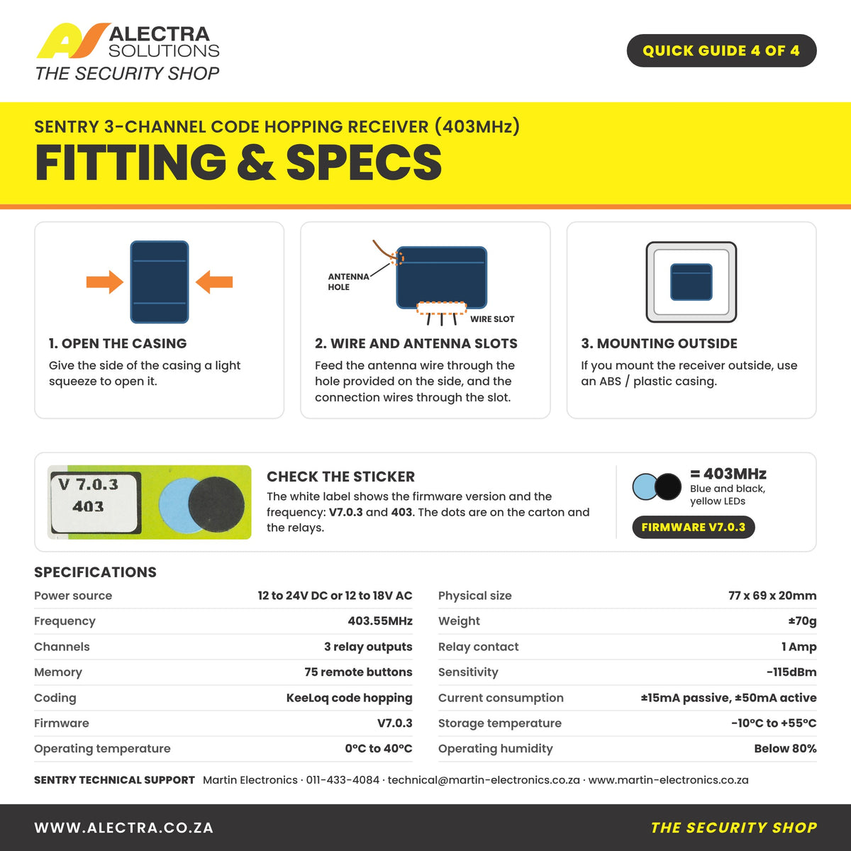 Sentry 3 channel receiver quick guide 4 of 4: fitting and specs