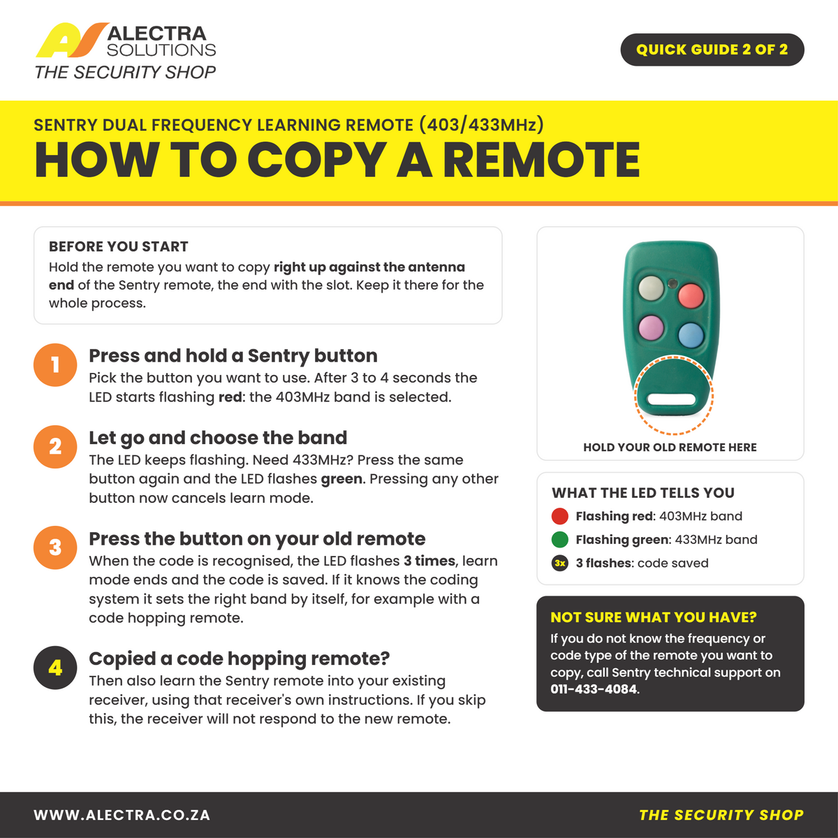 Sentry dual frequency learning remote quick guide 2 of 2: how to copy a remote