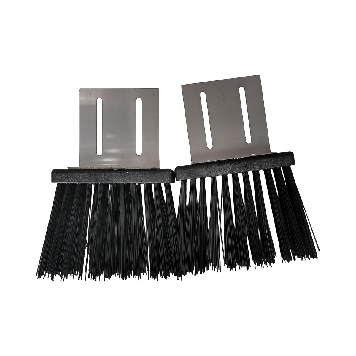 Sliding gate brush pair, top view of both brushes on their stainless steel brackets