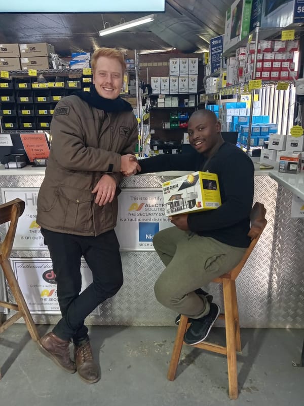 Satisfied customer with solar camera purchase