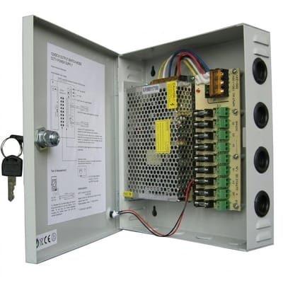 12V 10A 9-Channel CCTV Power Supply Box with Metal Casing & PTC Fuses (120W)
